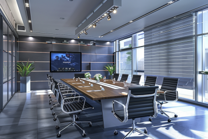 Sistema de videoconferência profissional em sala executiva
